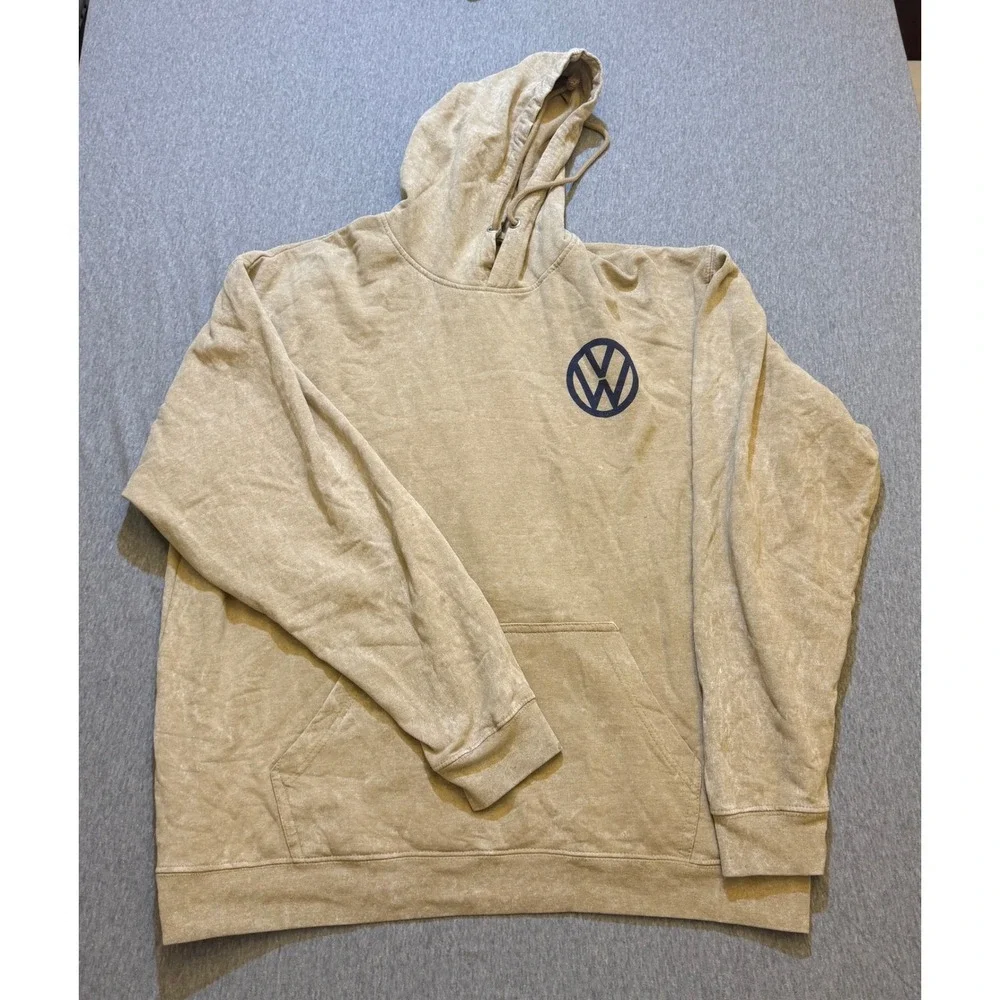 Volkswagen VW Bus Tapestry Patch Mineral Wash Hoodie Tan Mens XL RN 67585